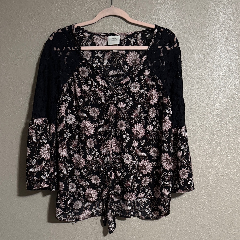 Knox Rose Black and Pink Floral Blouse